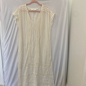 HM cream embroidered long Kaftan swimsuit cover dress sz small cotton